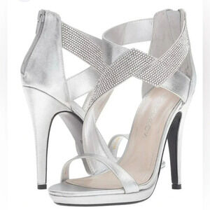 Caparros Women’s Fantastic Silver Crystals Strappy Heels Wedding Party Size 7.5